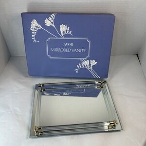 Avon Glass Mirrored Vanity Jewelry Tray Rectangle 11" x 8" Rare Read